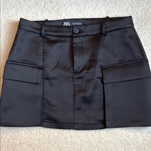 Zara Black Satin Mini Skirt with Pockets-Small